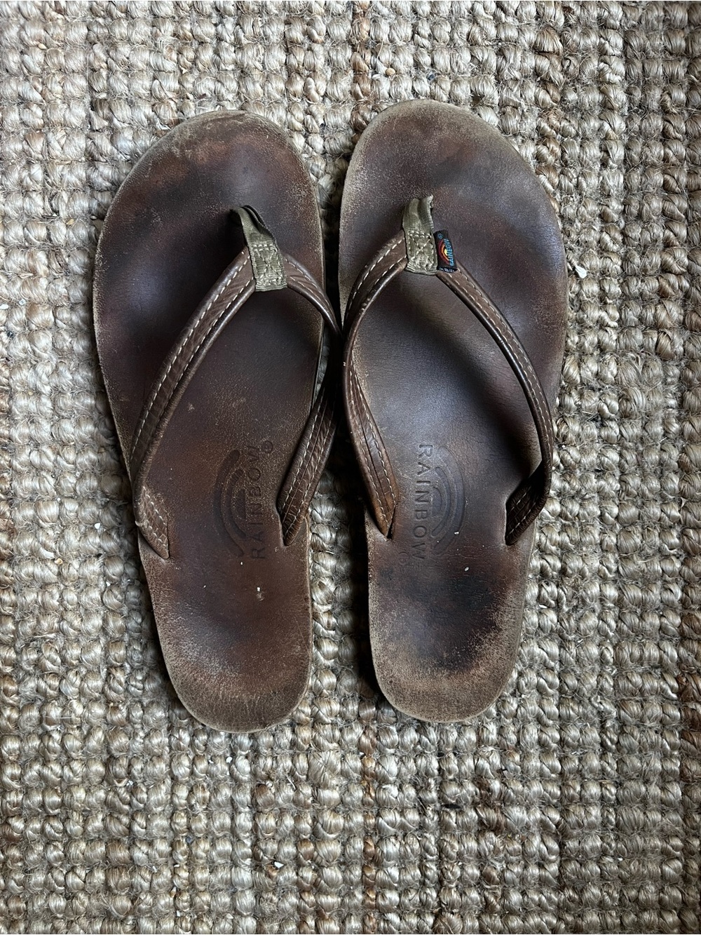 Rainbow Brown Leather Womens Flip Flop Sandals
